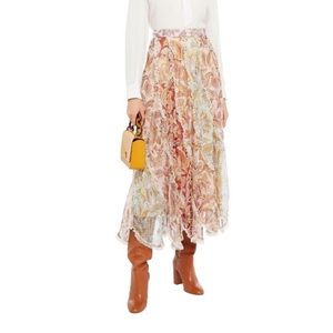 NWT Zimmerman Ladybeetle lace trimmed printed silk- georgette maxi skirt!